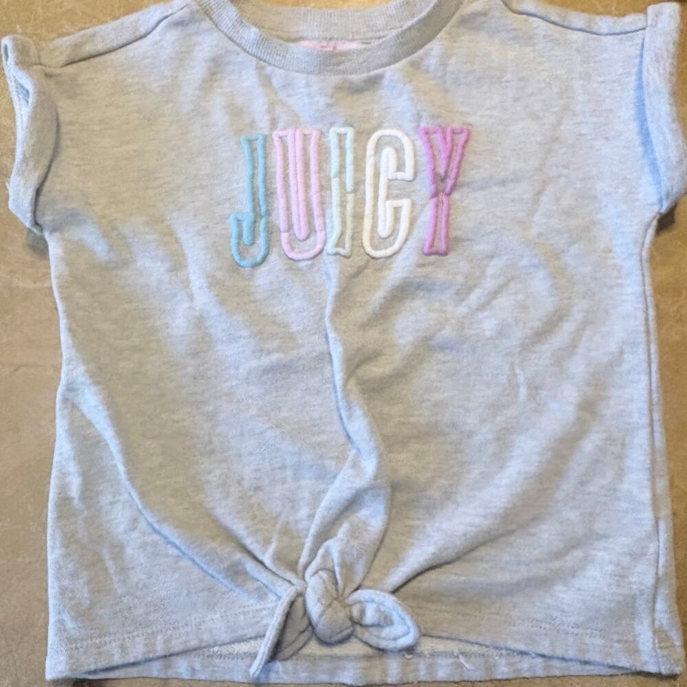 Juicy Couture Girls Size 5T Gray Tie Front Shot-Sleeved Shirt